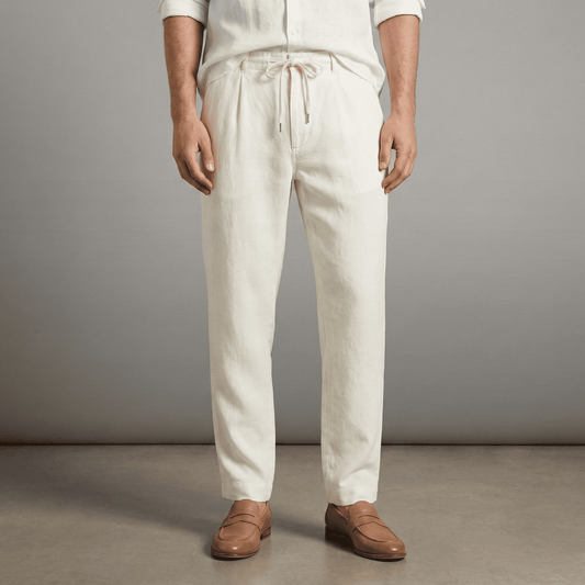 Lateef Relaxed Fit Pleated Linen Trousers
